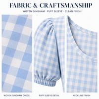 Robe moulante à manches bouffantes et col rond en gingham, longueur genou, pour femme, vente en gros, fabricant OEM ODM