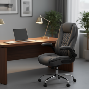 Sedia da Ufficio Direzionale Grigio Antracite in Pelle PU con Braccioli Regolabili e Base Girevole per Uso Domestico e Commerciale - Product Image 2