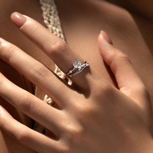 Bague double en argent S925 avec moissanite taille cœur, plaquée argent, empilable, pour femme, bijou de fiançailles délicat - Product Image 4