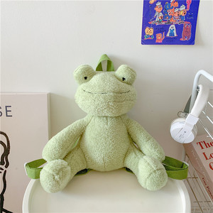2023 nueva personalidad Mochila De felpa de dibujos animados Linda rana <span class=keywords><strong>verde</strong></span> chica casual <span class=keywords><strong>bandolera</strong></span> para niños - Product Image 6
