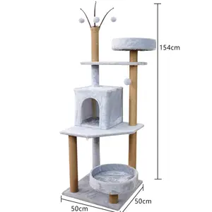 Grote En Hoge Kunstmatige Rotan Kitten Toren Houten Meubels Met Pluche Hoes En Sisal Post Cat Tree