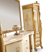 Armoire royale européenne en bois massif sculpté classique Console de table d'appoint de salle de bain en marbre français antique pour meubles de salon
