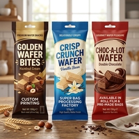 Sachet alimentaire refermable à fond plat avec logo personnalisé imprimé, emballage plastique laminé pour gaufrettes, biscuits et barres énergétiques