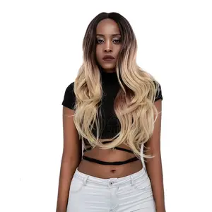 Natural Black 1B # Lace Front Wigs Middle Part X-TRESS 28インチLong Natural Wave Synthetic Hair Lace Frontal Wig For Black Women