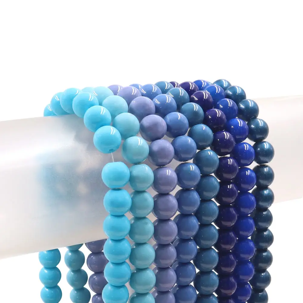 Cuentas de cristal azules de 10mm con agujero perforado, abalorios de cristal coloridos para fabricación de joyas y pulseras, listo para enviar