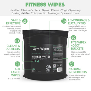 Lingettes de nettoyage pour équipement et surfaces de fitness, grand format, 400 pièces, avec citron et eucalyptus - Product Image 2