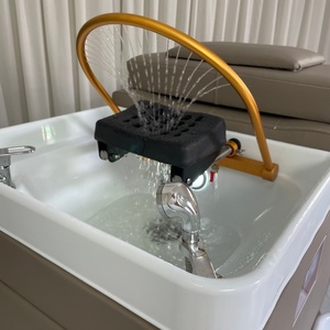 Mobilier de salon de coiffure Kisen, couleur et logo personnalisables, blanc et noir, fauteuil inclinable avec bac à shampooing et fonction massage, à vendre - Product Image 5