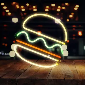 IMEGINA Burger Neon Signs,Neon Light Hanging Led for Restaurant,Acrylic Handmade Advertising Sign Night Light for Home Bar Beer