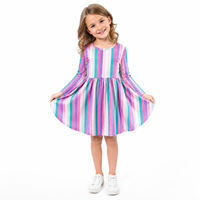 Robe d'hiver de Noël pour bébé de 2 à 7 ans, multicolore à rayures arc-en-ciel, à manches longues, taille froncée, en jersey, coupe trapèze, robe tourbillon