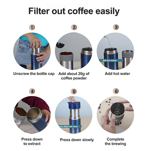 Mug à café en acier inoxydable de 450 ml avec couvercle à presse française, double paroi isolée, cafetière de voyage sans BPA - Product Image 5