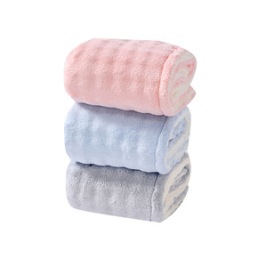 หมวกคลุมผมแห้งเร็วสองชั้น ผ้าคอรัลฟลีซ สีพื้น สำหรับใช้ในบ้าน ผ้าขนหนูฟลีซแบบฟองน้ำ - Product Image 1