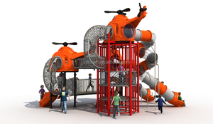 Attrezzatura da gioco per esterni 3-in-1 per bambini, in plastica e metallo resistente, arancione, anticorrosione, per parchi pubblici, con scivolo, altalena e struttura per arrampicata. - Product Image 2