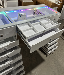 <span class=keywords><strong>Mesa</strong></span> <span class=keywords><strong>de</strong></span> Maquillaje Moderna y Duradera con Panel <span class=keywords><strong>de</strong></span> MDF, Luz LED y Joyeros, para Dormitorio o Apartamento, Diseño Blanco y Elegante - Product Image 1