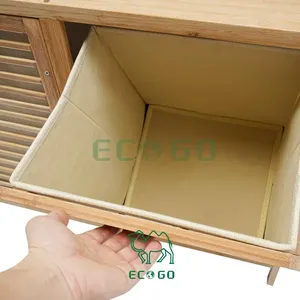 Cesto Portabiancheria Moderno in Bambù <span class=keywords><strong>ECO</strong></span> GO Personalizzato, Resistente, con Scomparto Estraibile, Sacchi Interni per Cesto, Cesto per Vestiti Sporchi per Bagno - Product Image 3