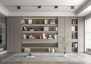 خزانة كتب فاخرة بتصميم كومبو بنسيج أبيض وخشب - Product Image 5