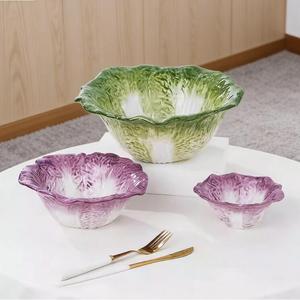 Ceramic Flower Deep Bowl Pure <b>Green</b> Creative Cabbage Relief Tableware Ceramic Bowl - Product Image 4