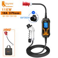 Chargeur de voiture portable Feyree 11KW GBT triphasé 16A, stations de recharge de voiture, prise CEE 5 broches 16A, câbles de recharge, état neuf