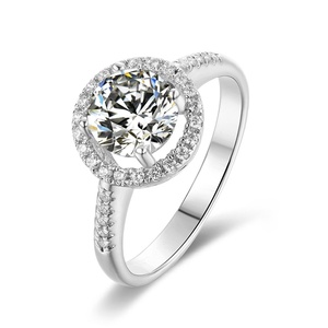 Cincin Moissanite Halo Bulat Perak 925 Berkilauan Kelas Atas Grosir untuk Pertunangan Pernikahan Perhiasan Pengantin - Product Image 1