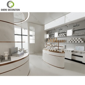Table de présentation de parfums sur mesure, décoration de magasin de maquillage, mobilier de magasin de cosmétiques, présentoir en bois personnalisé pour les soins de la peau - Product Image 4