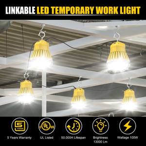 Lampe de travail temporaire LED 100W avec crochet, portable, pour chantier, entrepôt, atelier, projets extérieurs - Product Image 2