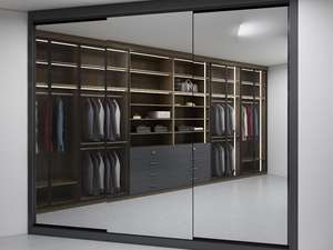 Armario Vestidor Minimalista Contemporáneo de Madera Maciza con Luz Lineal de Cristal Negro, Independiente para Dormitorio o Apartamento, MDF - Product Image 3