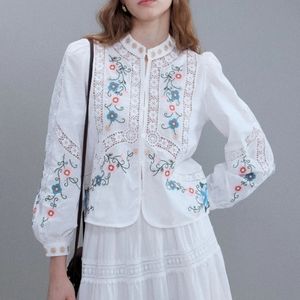 2025 primavera camicetta da <span class=keywords><strong>donna</strong></span> di alta qualità ricamata bianco giallo tinta unita manica lunga camicetta di cotone lino da <span class=keywords><strong>donna</strong></span> - Product Image 1