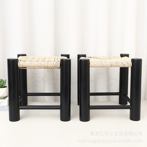 Retro woven <b>stool</b>, creative home <b>stool</b>, entryway shoe changing <b>stool</b>, <b>wooden</b> rattan low <b>stool</b>, high-value living room <b>stool</b>. - Product Image 2