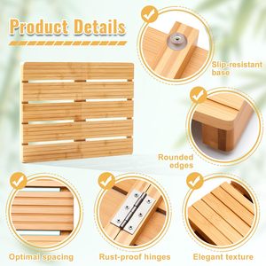 Tapis de bain pliable en bambou antidérapant, tapis de douche en bois, tapis de salle de bain à séchage rapide, imperméable, pour usage intérieur et extérieur près de la <span class=keywords><strong>piscine</strong></span> et de la baignoire - Product Image 5