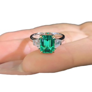 Bague en émeraude verte taille émeraude, or véritable 18 carats, diamant, bijoux fins pour femme, pour mariage et soirée - Product Image 2