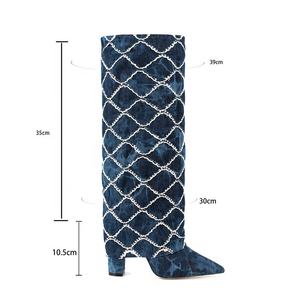 Bottes d'hiver de luxe pour femmes, en Denim, grande taille 43, avec fermeture éclair latérale, bottes <span class=keywords><strong>requin</strong></span> pour dames - Product Image 6