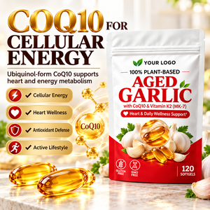 Gélules de CoQ10 K2 à base d'ail vieilli végétal, mélange triple d'ingrédients, longue durée, pour les journées actives et bien-être, vente en gros usine - Product Image 1