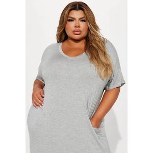 Nouvelle robe décontractée en tricot pour femme, col en V, fente double sur le côté, ourlet rond, taille et couleur personnalisées - Product Image 2