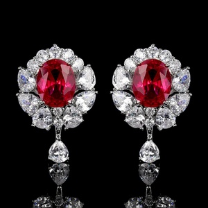 Fashion Jewelry Eco-friendly Copper Silver Plated Floral 8*10mm Green Zircon Wholesale Girls Casual Vintage Classic <b>Earring</b> - Product Image 5