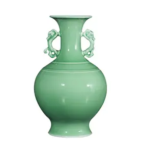 Schlussverkauf grüner glasierter Heimtextilien-Zeladon-Keramikvase Jingdezhen hochtemperaturfarbiger glasierter Vasa Heimtextilien-Keramik