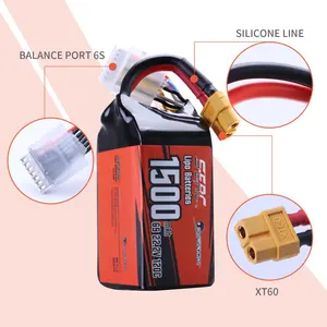 SUNPADOW 6S Lipo Battery For RC Airplane Helicopter Drone FPV Quadcopter With 1500mAh 22.1V 120C With XT60 Plug For Lipo Battery