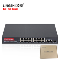 Switch PoE de 16 Puertos con 2 Puertos de Enlace Ascendente y 1 Puerto SFP, Switch de Red Gigabit de 1000 Mbps Original OEM