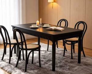 Vintage Black Rectangular <b>Dining</b> <b>Table</b> Set, 4 Seater with Bentwood <b>Rattan</b> Chairs - Product Image 5