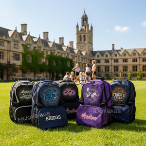 Mochila Negra para Animadoras con Diamantes, Bolsa Súper Brillante para Deportes Universitarios, Mochila Brillante para Animadoras con Bordado de Nombre Atlético - Product Image 1