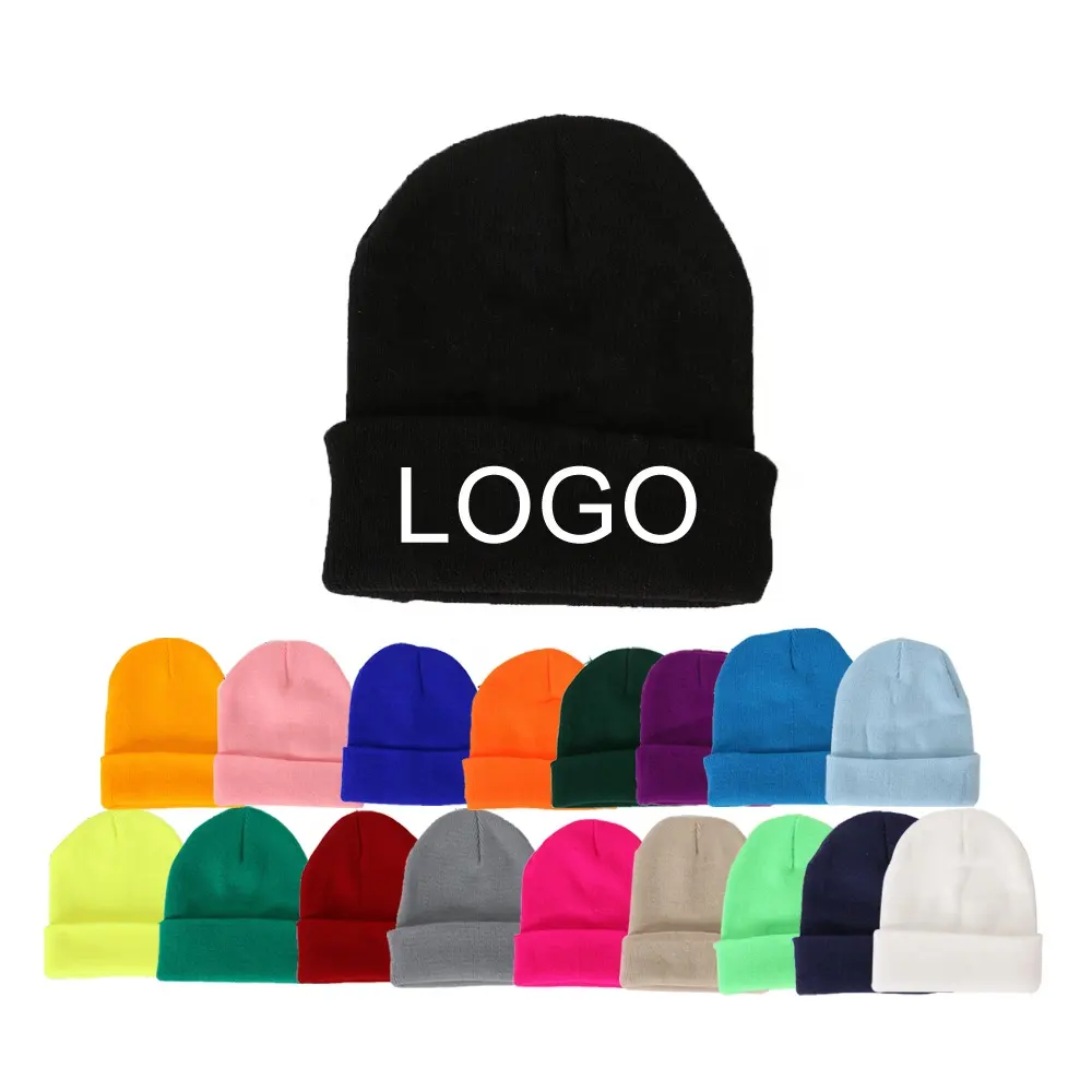 100% Acrylic Cotton Wholesale Embroidered Women Men Warm Knitted Custom Logo Winter Beanie Hat