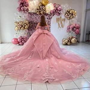 S0882L 2026 Nuovo Abito <span class=keywords><strong>da</strong></span> Cerimonia Rosa con Spalla Scoperta, Tulle a Palloncino, Elegante <span class=keywords><strong>Vestito</strong></span> <span class=keywords><strong>da</strong></span> Sera con Fiori in Pizzo - Product Image 4