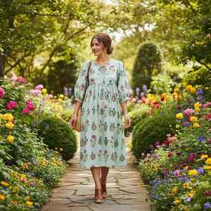 Robe midi Kyra à imprimé floral bohème en coton, avec liens à nouer, pour femmes - Product Image 4