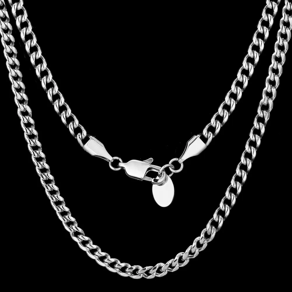 KRKC Drop Shipping RTS No MOQ Rhodium Silver Plated Stainless Steel 3mm 4mm 6mm Cuban Link Chain Necklace