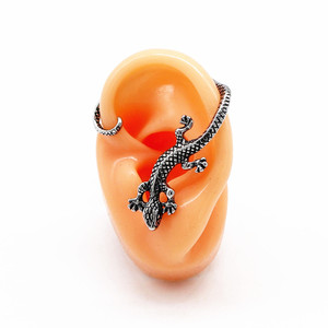 Pendientes de clip con forma de lagarto de Yunnique, joyería de fiesta con forma de animal de plata tibetana para hombres y mujeres - Product Image 1