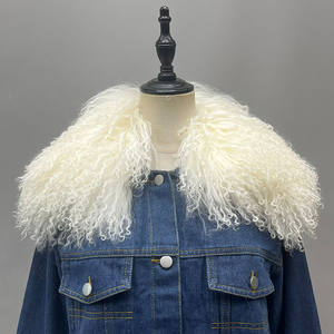 Nuovi in arrivo morbidi polsini con collo in pelliccia Mongolia da donna Chic giacca in Denim blu con pelliccia - Product Image 4
