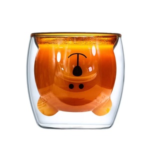 Tasses à café, lait et jus en verre à double paroi en borosilicate, avec logo personnalisé, nouveau design de chats et d'ours de dessin animé, isolation thermique - Product Image 6