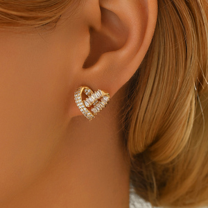 Orecchini a forma di cuore in oro con stile alla moda rotanti in rame e zircone in pietra guadagni gioielli da donna orecchini - Product Image 2