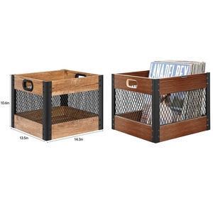 Metal Grid Panel Farmhouse Decor Wholesale Large Wooden Crate Wholesale Record Wooden Storage Container Box