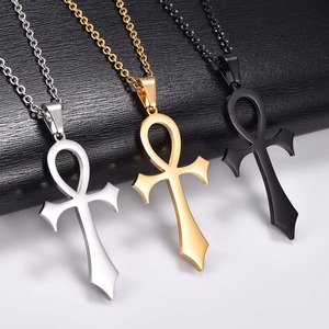 Collar de Acero Inoxidable con Colgante Cruz Ankh Egipcio Antiguo para Mujeres y Hombres, Amuleto de Oración Cristiana, Cadena de Joyería Metálica de Fe - Product Image 1