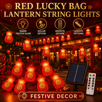 Guirlande lumineuse rouge porte-bonheur avec lumières chaleureuses et festives, options de longueur 5/10/20/30/50 m et alimentation solaire, par prise secteur ou piles