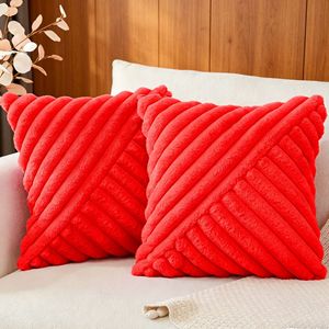 Funda de Almohada Cuadrada de Piel Sintética de Conejo, Diseño a Rayas Negro, para Sala de Estar, Sofá, Antipelusas, Estilo Moderno - Product Image 2